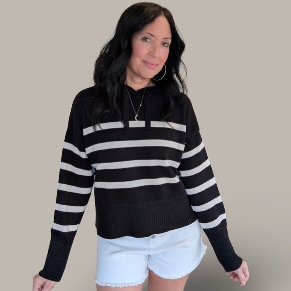 Primark Black and White Striped Hooded Sweater - Medium - Picture 1 of 10